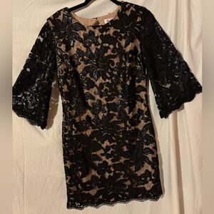 Dress  the Population,nightlife, cocktail, black lace over skin tone Sexy medium